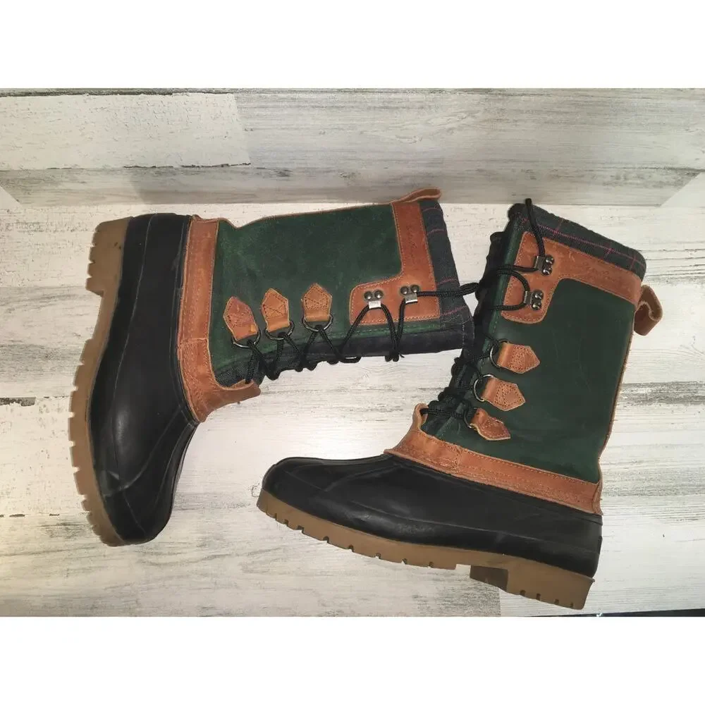 Eddie Bauer Duck Waterproof Snow Winter Boot Mens 8 Green Blue Leather Sherpa